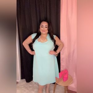 Tiffany blue dress with it already accessorized with a Pearl and gold necklace